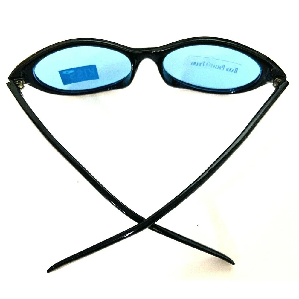 Kiss Womens Classic Black Blue Lens Cat Eye Sunglasses Hand Polished Frames
